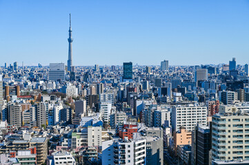 東京都の都市風景とスカイツリー