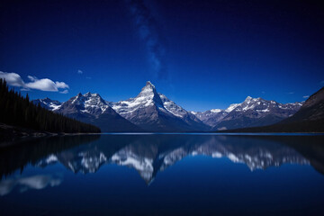 Mountain landscape starry night lake mountain peaks reflection