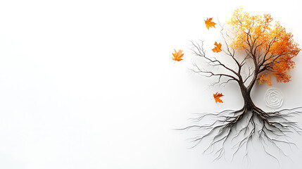 Obraz premium Autumn leaves falling nature scene digital artwork minimalist style aerial view concept of change