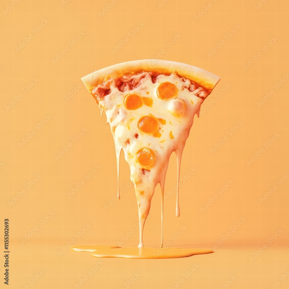 Aufkleber Deliciously drippy pizza slice with unique toppings displayed on minimalistic backdrop. Generative AI