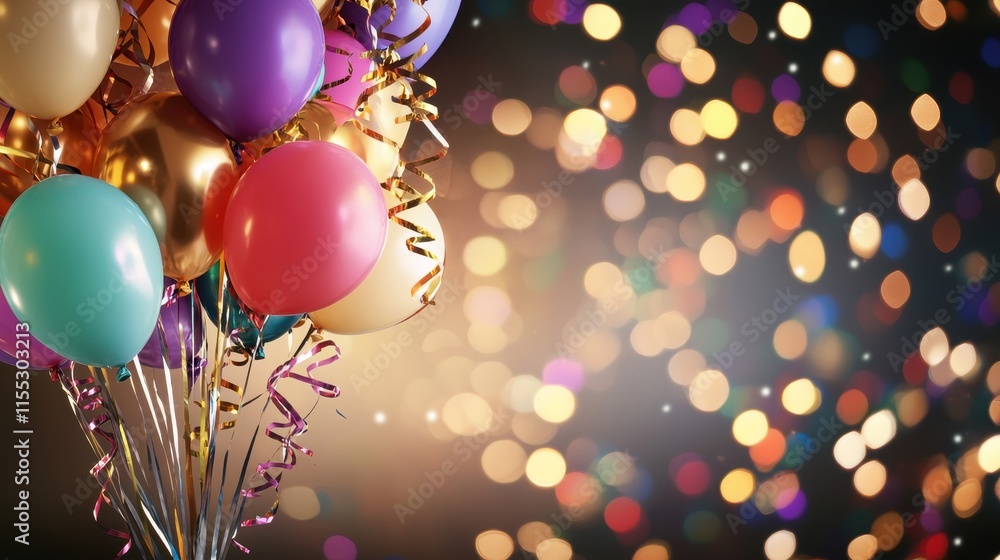 Poster vibrant colorful balloons with festive background creating a dynamic party atmosphere for celebratio