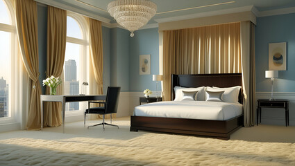 3d rendering beautiful comtemporary luxury bedroom, Generative AI
