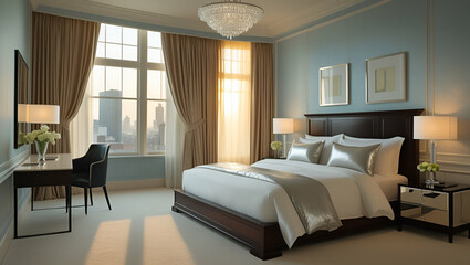 3d rendering beautiful comtemporary luxury bedroom, Generative AI

