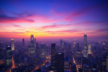 Fototapeta premium Cityscape sunset skyscrapers high-rise glass steel concrete sky