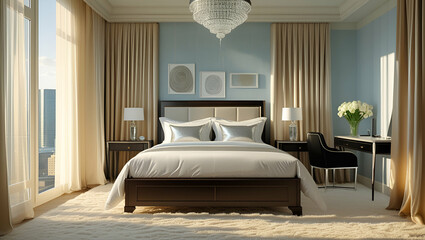 3d rendering beautiful comtemporary luxury bedroom, Generative AI
