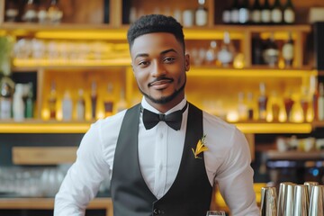 Portrait barman at an elegant modern bar