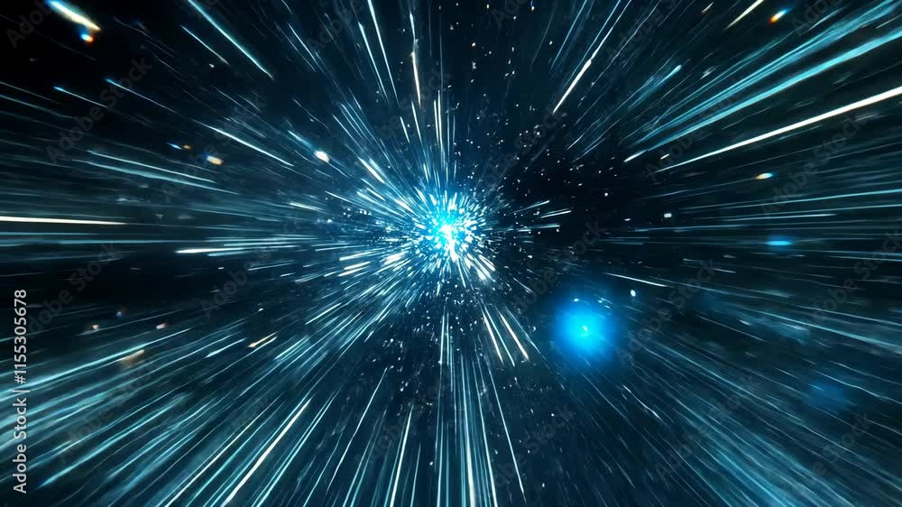 Poster vivid depiction of light bursts creating a mesmerizing effect in a starry space environment