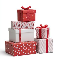Obraz premium Colorful Gift Boxes Stacked in Various Designs for Festive Celebrations and Special Occasions, Perfect for Gift-Giving and Decoration Ideas