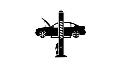 vehicle on car lift side view, black isolated silhouette