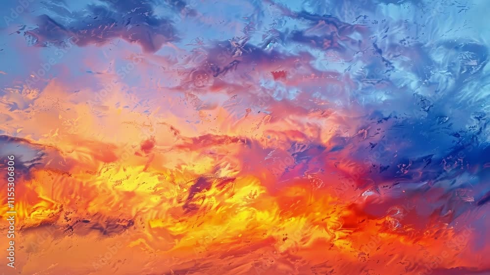 Poster as the sun sets over superposition park the sky is filled with colors and shapes that seem to change