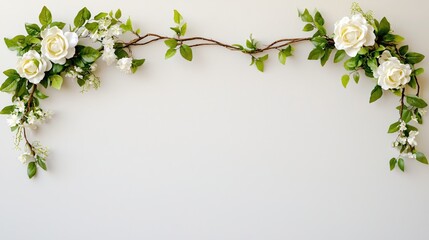 Fototapeta premium Elegant Floral Arrangement with White Roses and Green Leaves Decor