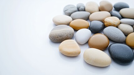 Collection of Smooth Pebbles on White Background for Decorative and Natural Elements in Home or Garden Design, Perfect for Craft and Art Projects