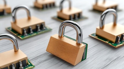 Naklejka premium Secure Data Cyber Security Padlock on Circuit Board