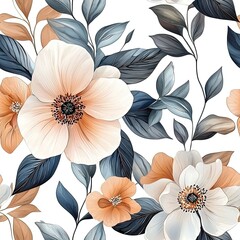 Abstract flower blooming design, pattern with floral seamless, flower and plants in watercolor style