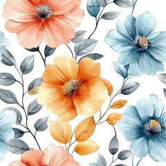 Sweet flower watercolor seamless pattern, soft pastel colors