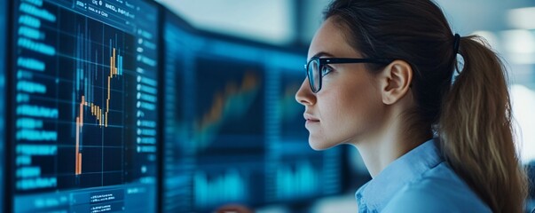 Business growth through digital transformation, a corporate setting where digital platforms display performance metrics and projected business growth.