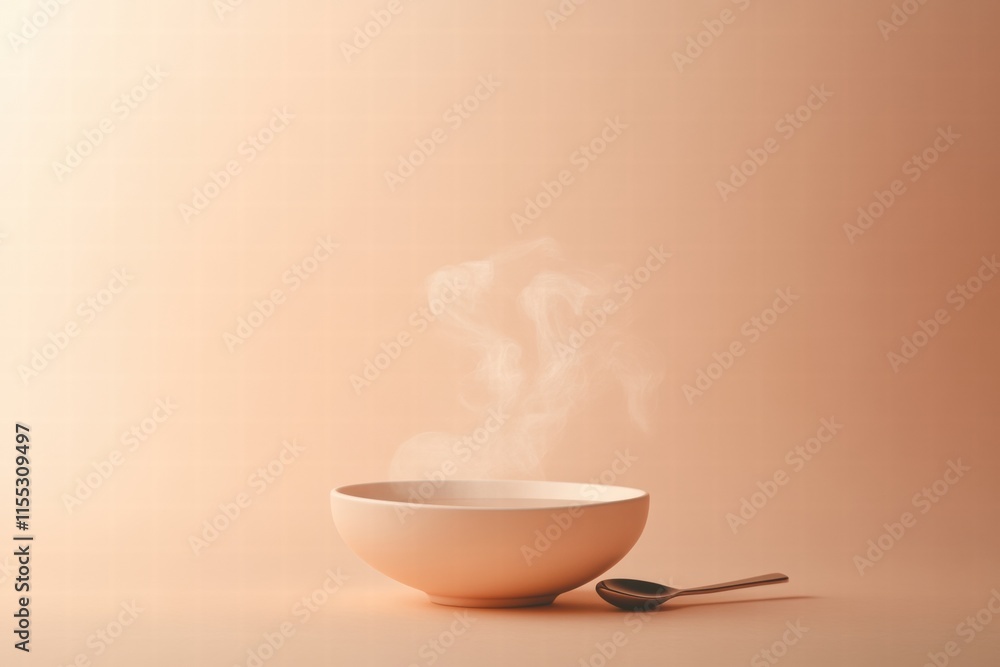 Fototapete delicious fragrant soup steaming in a bowl with a spoon on a minimalist background inviting comfort 