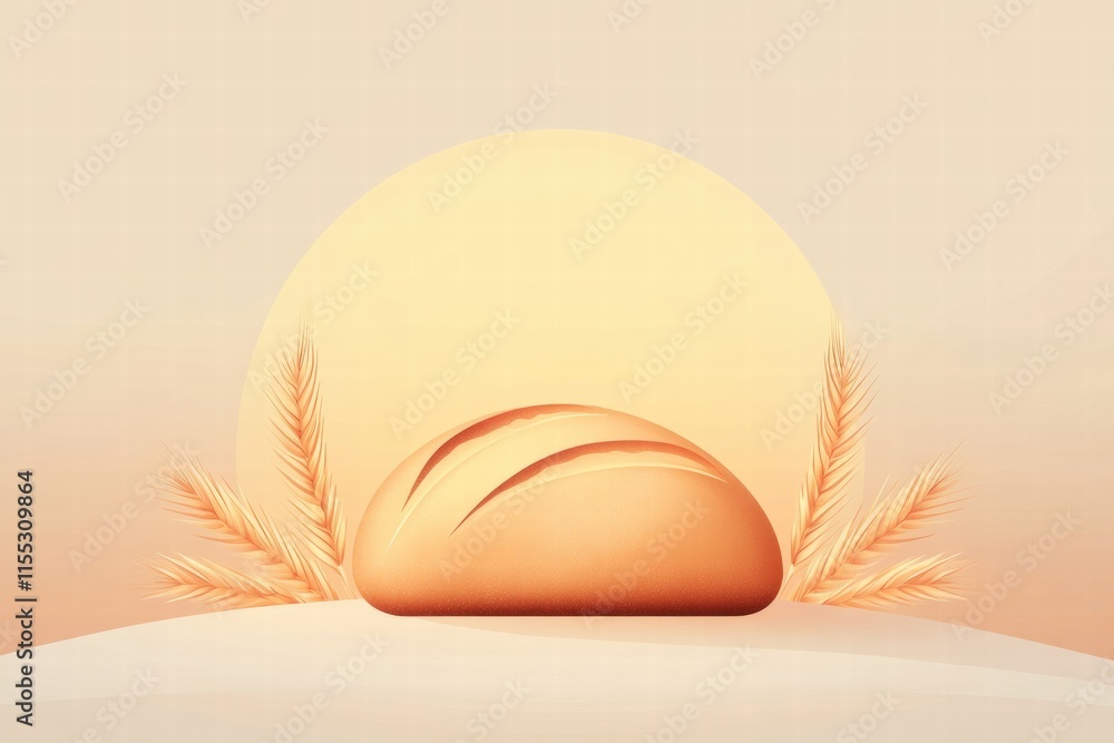 Aufkleber minimalist bread loaf with wheat grains design offering space for text and branding in warm tones. g