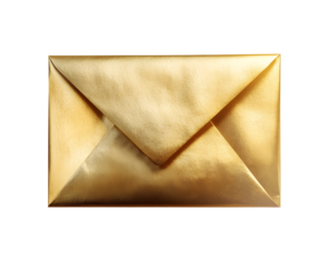 Shiny Gold Envelope with a bright and luxurious design. Isolated on transparent background, png.