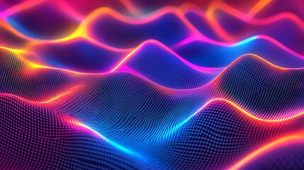 Fototapeta premium Vibrant Neon Waves: Close-Up Photo of Dynamically Lit Abstract 3D Render. AI Generated