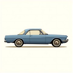 Classic Blue Coupe Automobile Side Profile Illustration