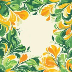 Green and yellow flowery design with a white background