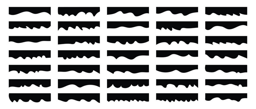 Border shape for website design. Compilation of assorted shapes for web page headers or footers. Abstract curve top headline. Drops Separator Effects Collection for app, banner, page, poster, menu.