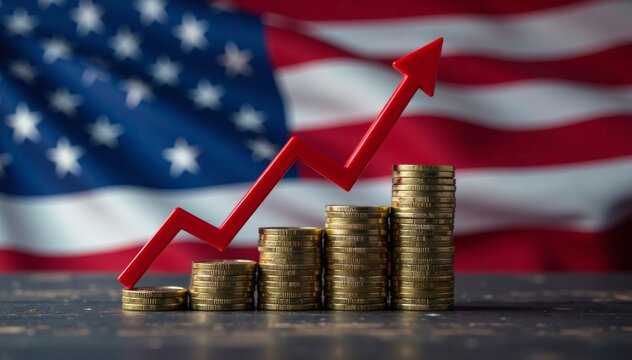 Declining stock values with American flag background, usa_stock_market_downturn, stock_market_decline