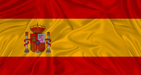 Close up of flag of Spain with cloth texture. Realistic Spain flag waving