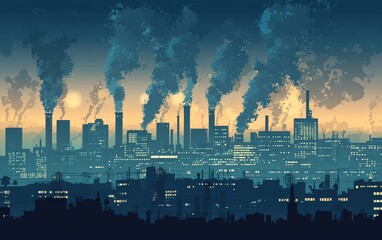 Fototapeta premium Industrial cityscape with dense smog and a darkened sky