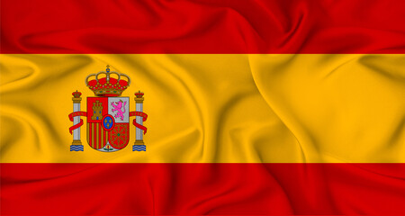 Realistic Spain flag waving. Close up of flag of Spain with cloth texture © IHERPHOTO