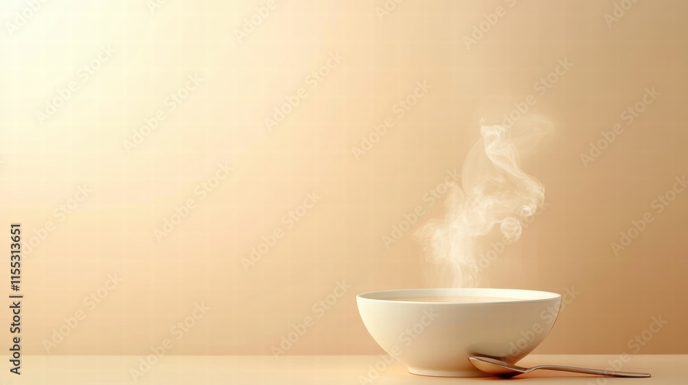 Leinwandbilder enjoying a warm bowl of soup with steam rising softly in a minimalist setting. generative ai
