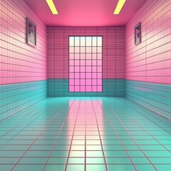 Pink and blue bathroom with a window and a pink and blue wall