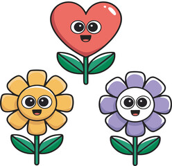 3 cute cartoon flowers on white background vector illustration for kids book