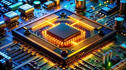 High-resolution panoramic image reveals intricate CPU circuit board technology in stunning detail.