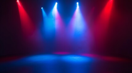 Vibrant Stage Lighting: Dramatic Photo Mockup with Red and Blue Spotlights. AI Generated