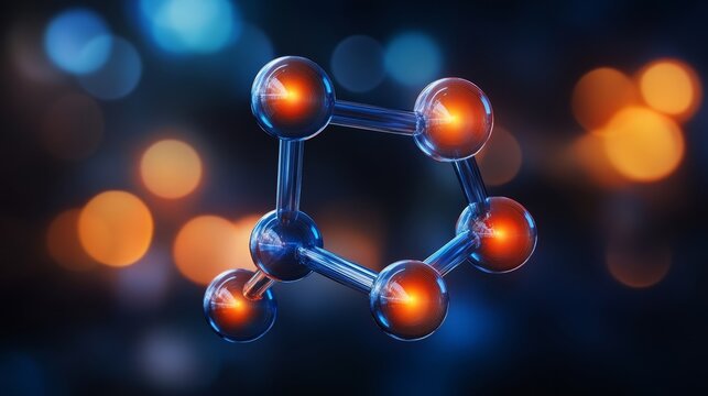 3D Render Of An Abstract Molecular Structure, Isolated On Dark Background With Bokeh Effect