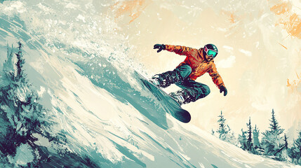 winter snow extreme sport man snowboarding downhill freestyle background