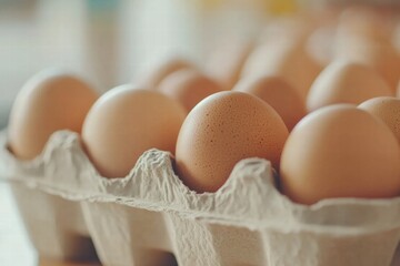 Close-up of Fresh Brown Eggs in Carton