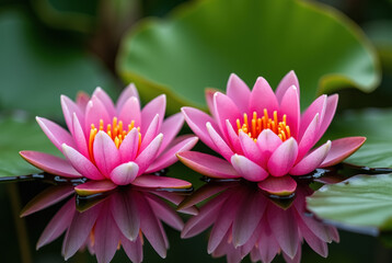 Tranquil scene of a lotus flower on water with reflection