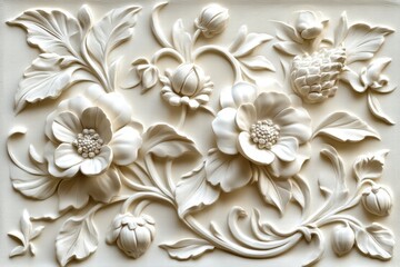 Elegant White Floral Bas-Relief Wall Decor