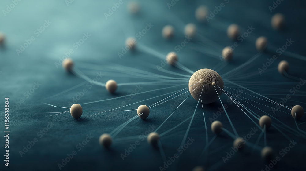 Poster 3d abstract teamwork concept with interconnected spheres and lines