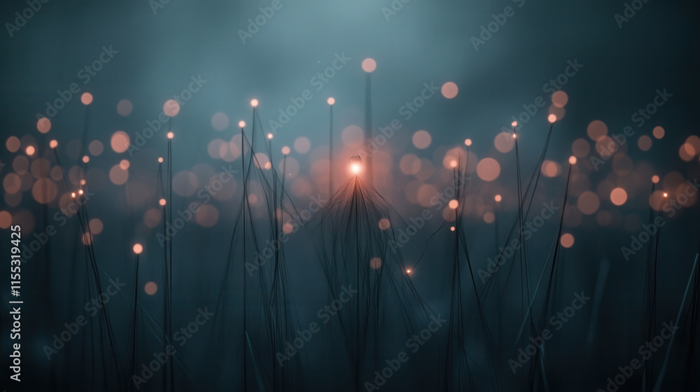 Poster mesmerizing 3d radial network with glowing lights and soft bokeh effects