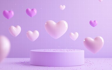 A pastel purple background with floating hearts and subtle sparkles, leaving ample room for text, for Saint Valentines Day