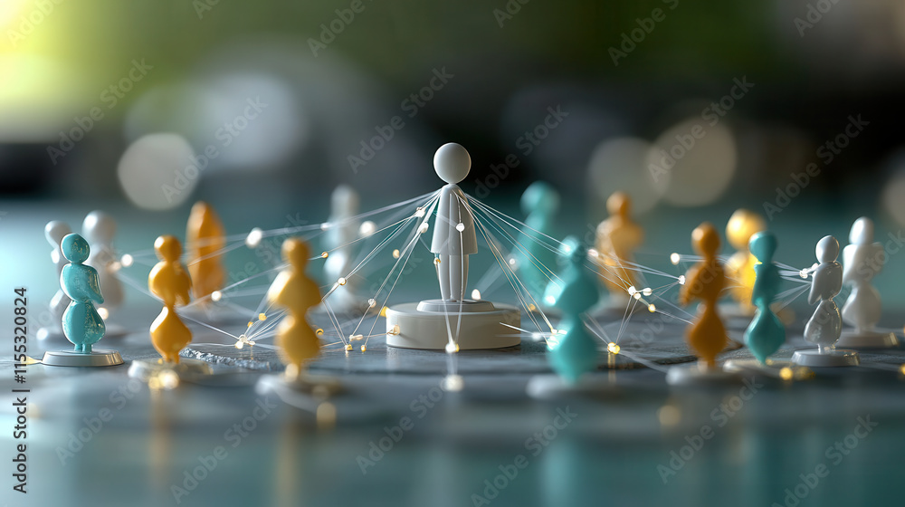 Poster connecting figures in network, showcasing collaboration and unity. this abstract 3d illustration emp