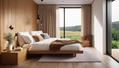 a modern bedroom in a beautiful house