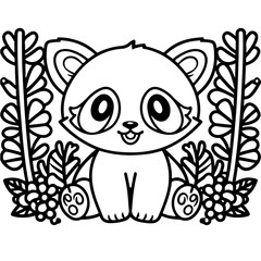 Baby Red Panda  line art vector design