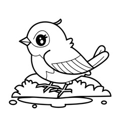 woodland creature art of Baby Thrush  line art vector design