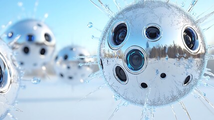 Futuristic Spheres  Abstract Technology  Winter Scene