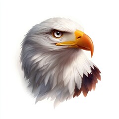 Obraz premium Majestic Eagle Head Portrait with Detailed Feathers and Intense Gaze on White Background